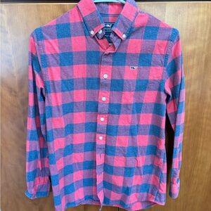 Vineyard Vines Men's Pink and Blue Plaid Shirt